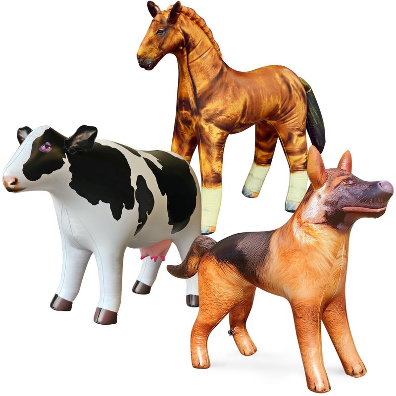 Jet Creations Inflatable Animal Trio: Cow, Horse, German Shepherd, Realistic Livestock Animal, Pets for Party Decoration, Education, Learning, Pool, Birthday, Photo Prop, Ideal for Kids, Adults - Image 1